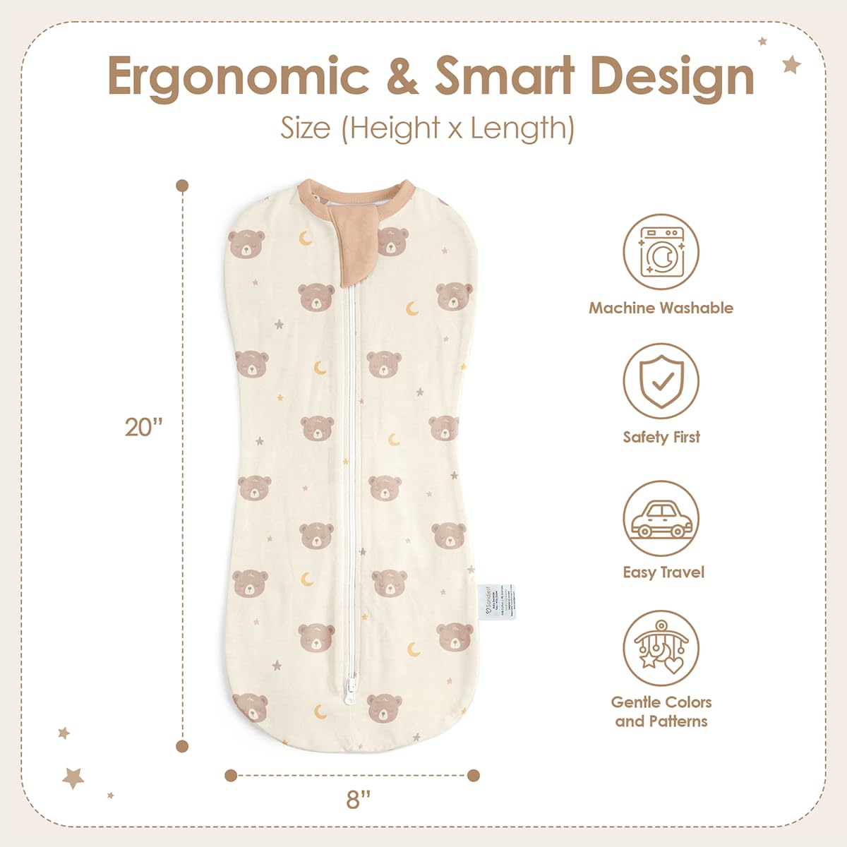 SANDJEST arm-in swaddle close-up in soft cotton