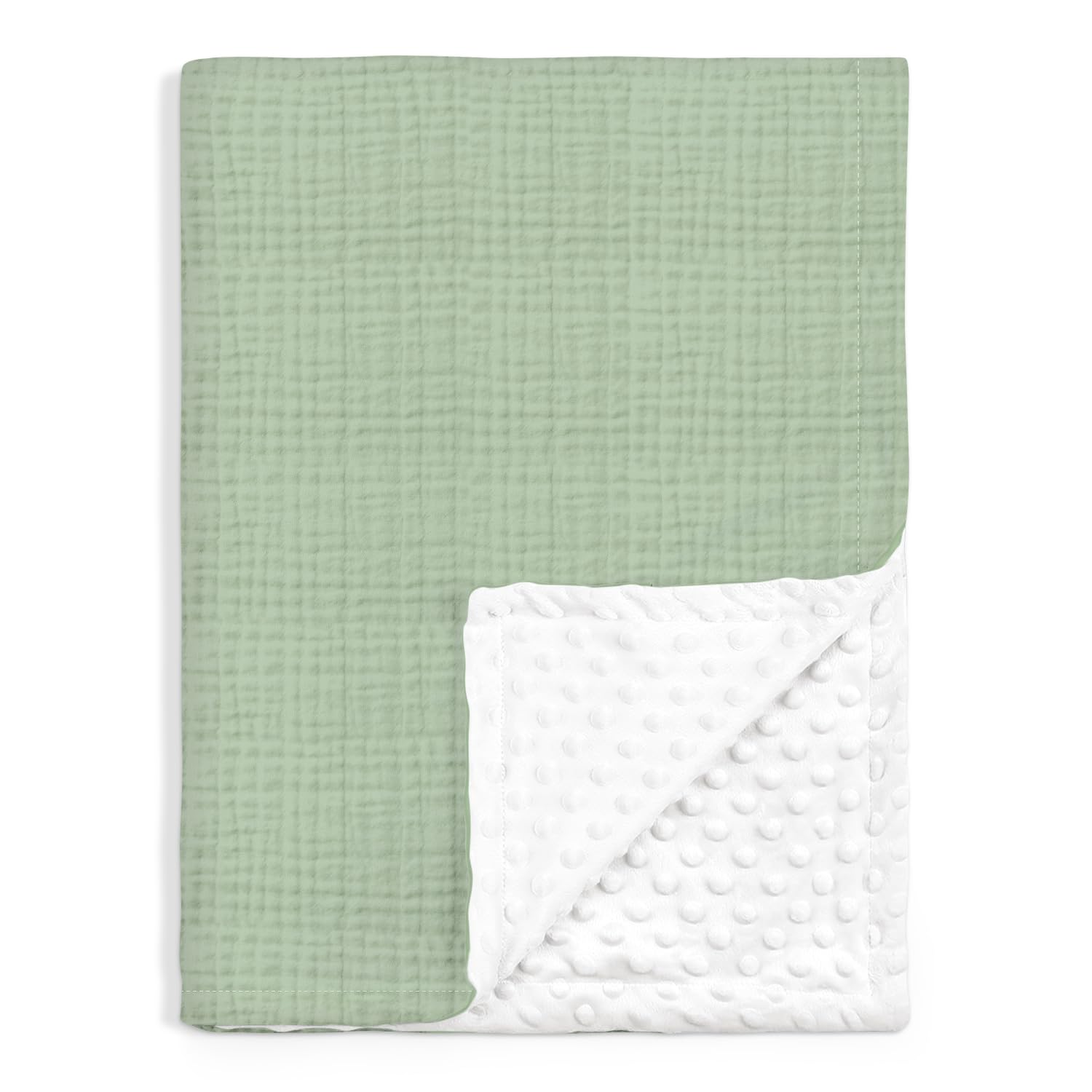 SANDJEST baby blanket with muslin side for breathable comfort on warm days.
