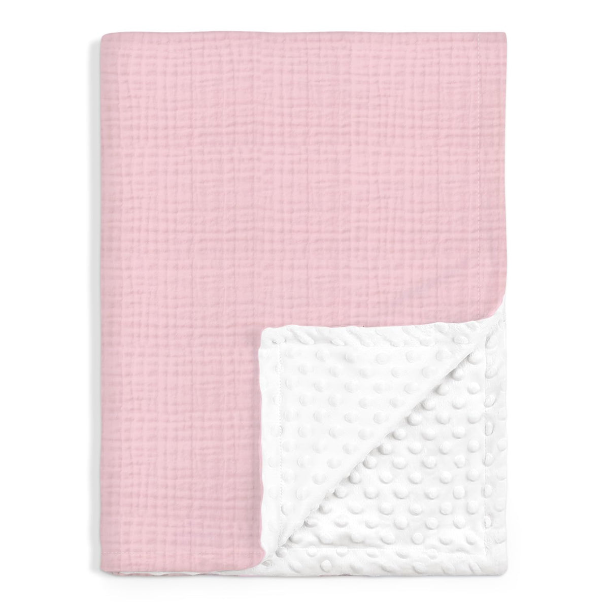SANDJEST pink muslin and dotted fleece baby blanket close-up showing breathable texture
