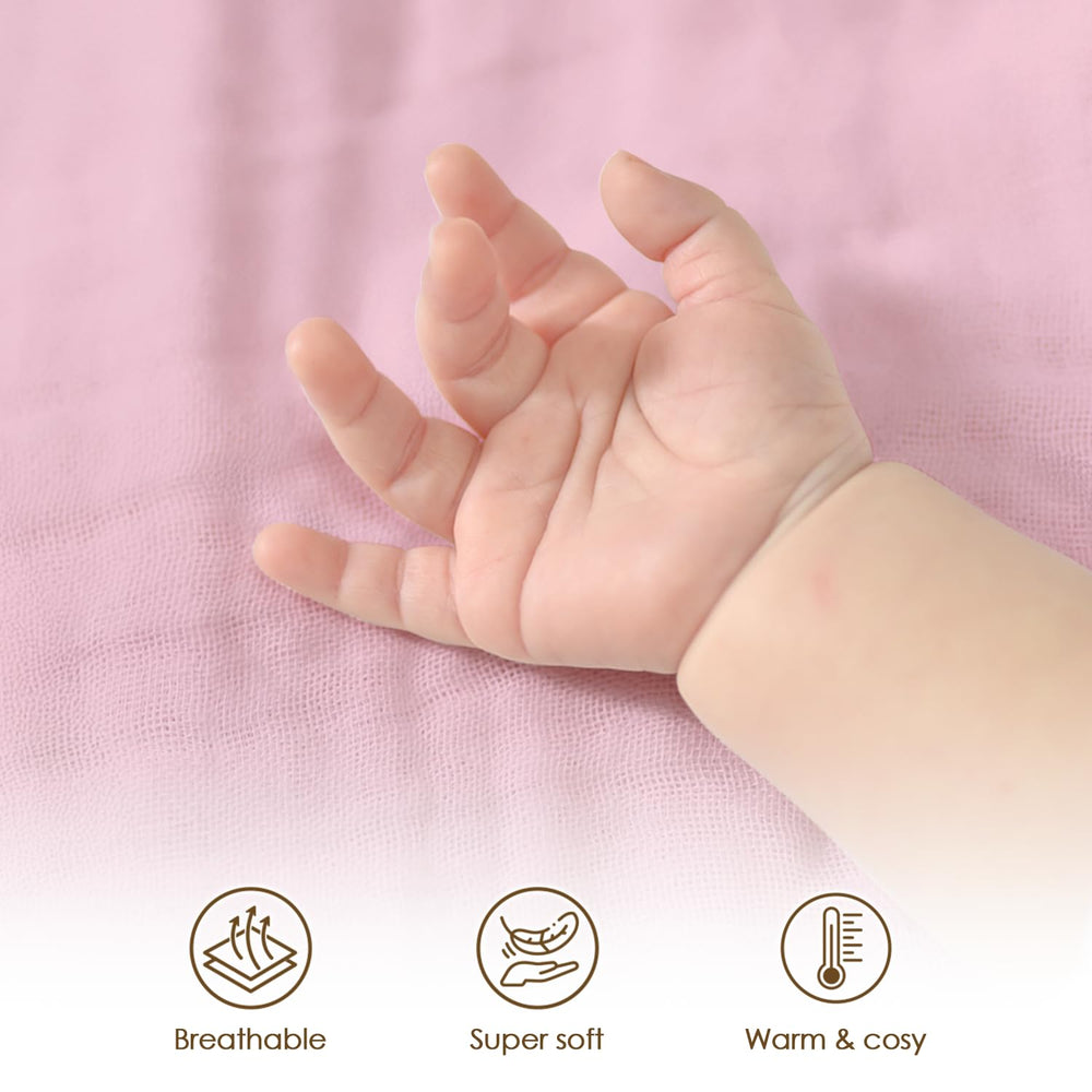 SANDJEST pink blanket used as swaddle for snug infants