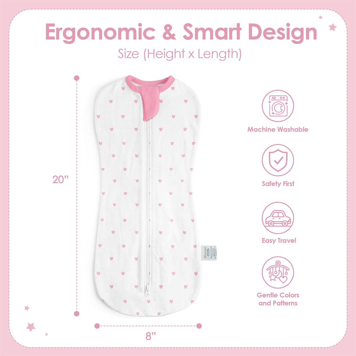 SANDJEST baby swaddle with heart pattern supports gentle confinement and easier bedtime