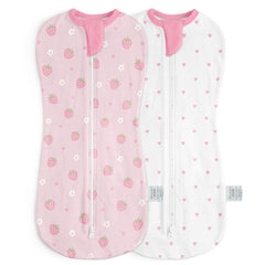 SANDJEST baby swaddle 0-2 months arm-in zipper strawberry design for secure, calm sleep