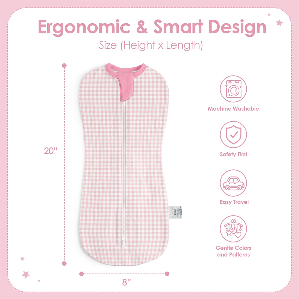 SANDJEST checkered swaddle, lightweight cotton for comfortable daytime naps