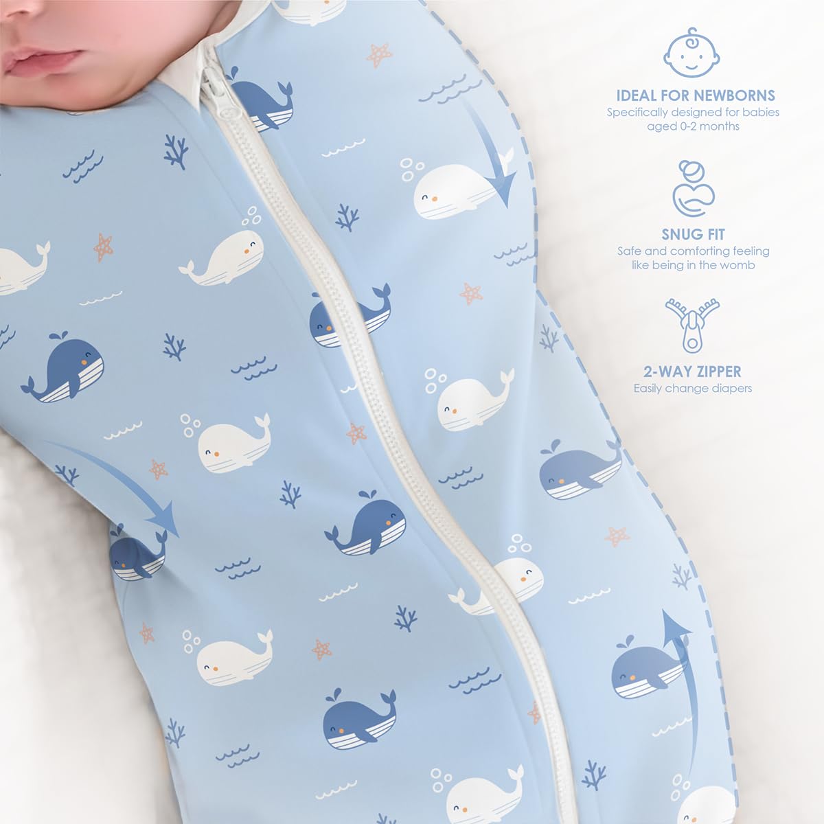 SandJEST 0-2 month size with snug fit for better sleep cues