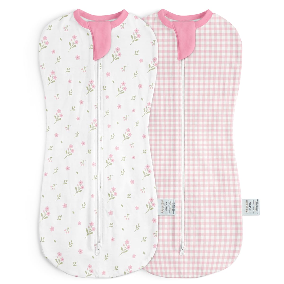 SANDJEST floral swaddle in soft cotton, newborn size, snug and breathable