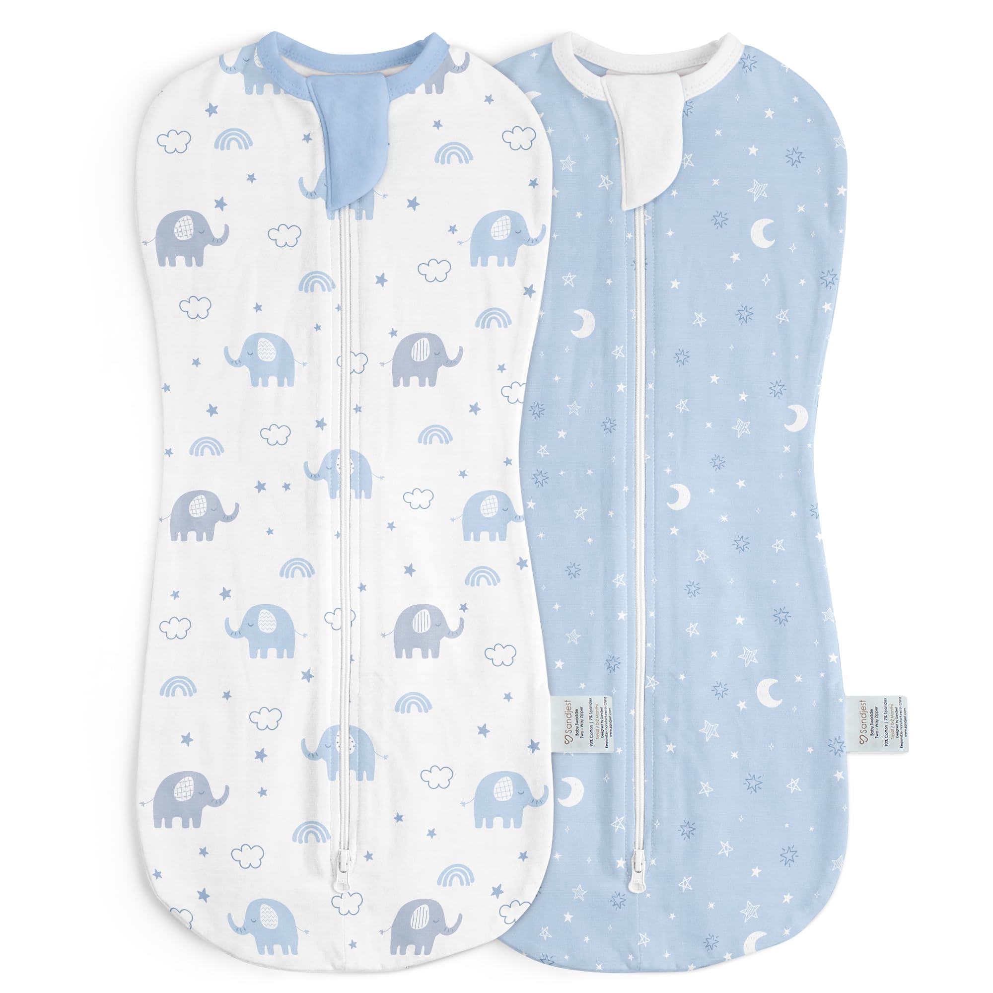 SANDJEST baby swaddle elephant print close-up, soft cotton for gentle comfort
