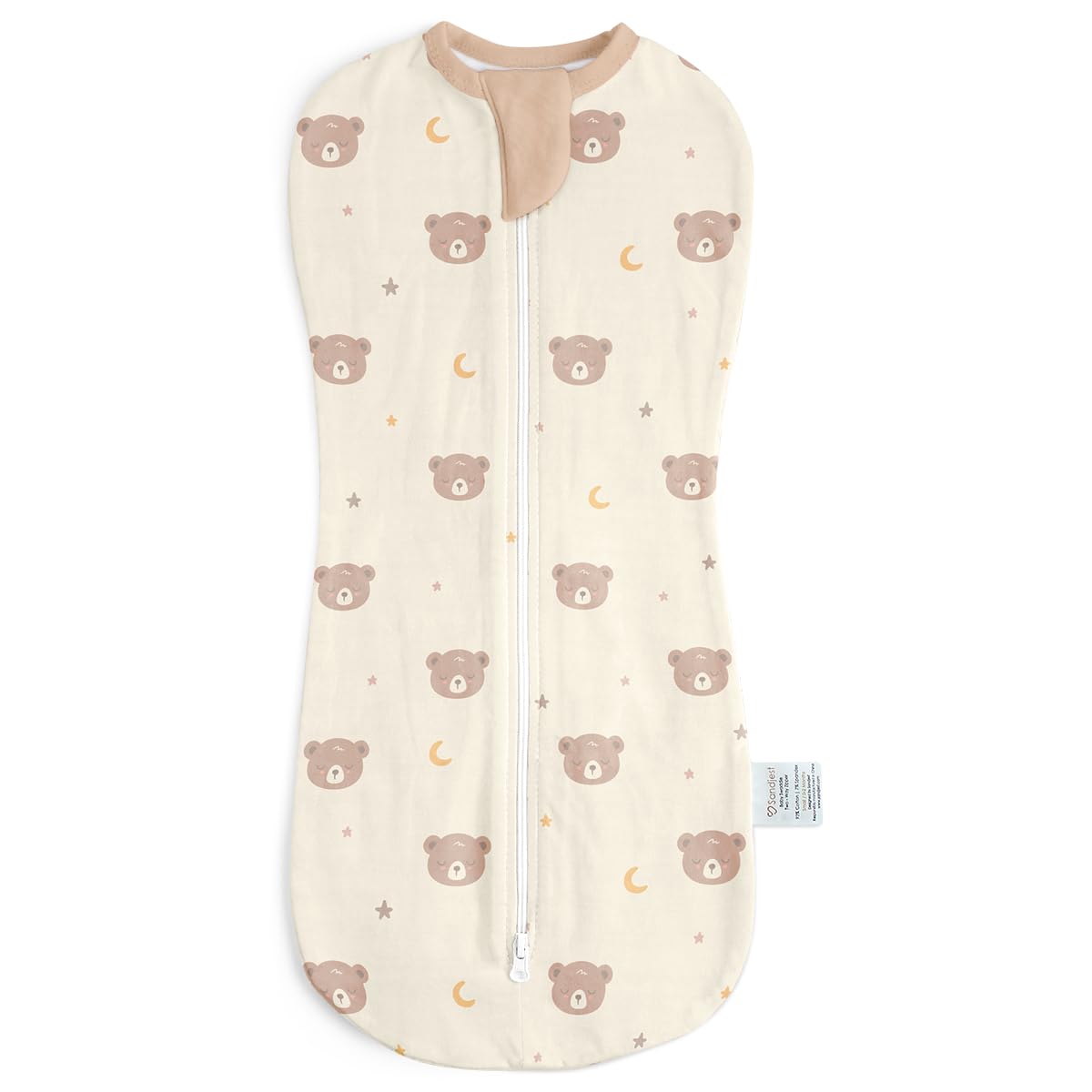 SANDJEST bear-design swaddle with zipper for secure sleep