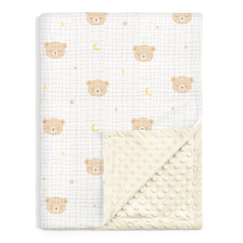 SANDJEST Bear Baby Blanket muslin front provides breathable comfort.