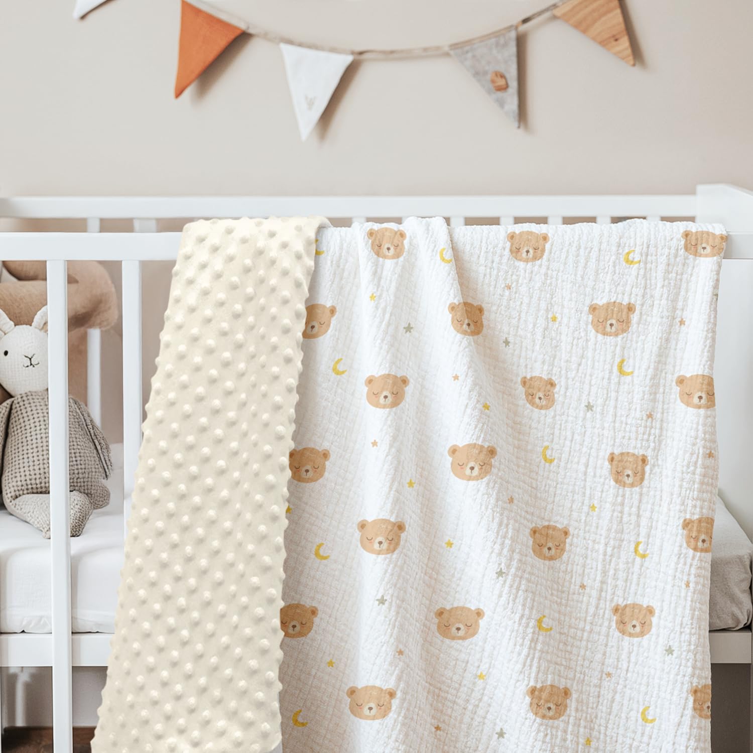 SANDJEST Bear Baby Blanket cheerful nursery design.