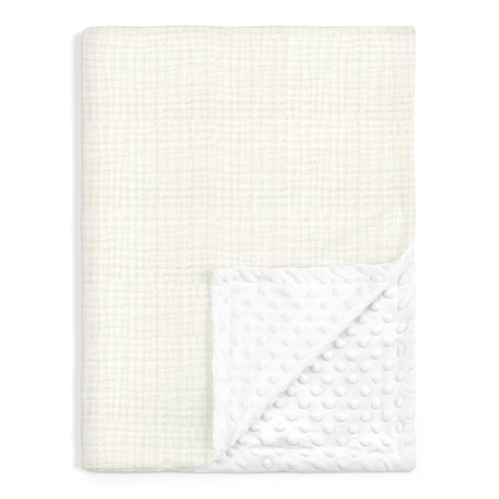 SANDJEST Butter blanket with the muslin side for soft, breathable baby comfort.