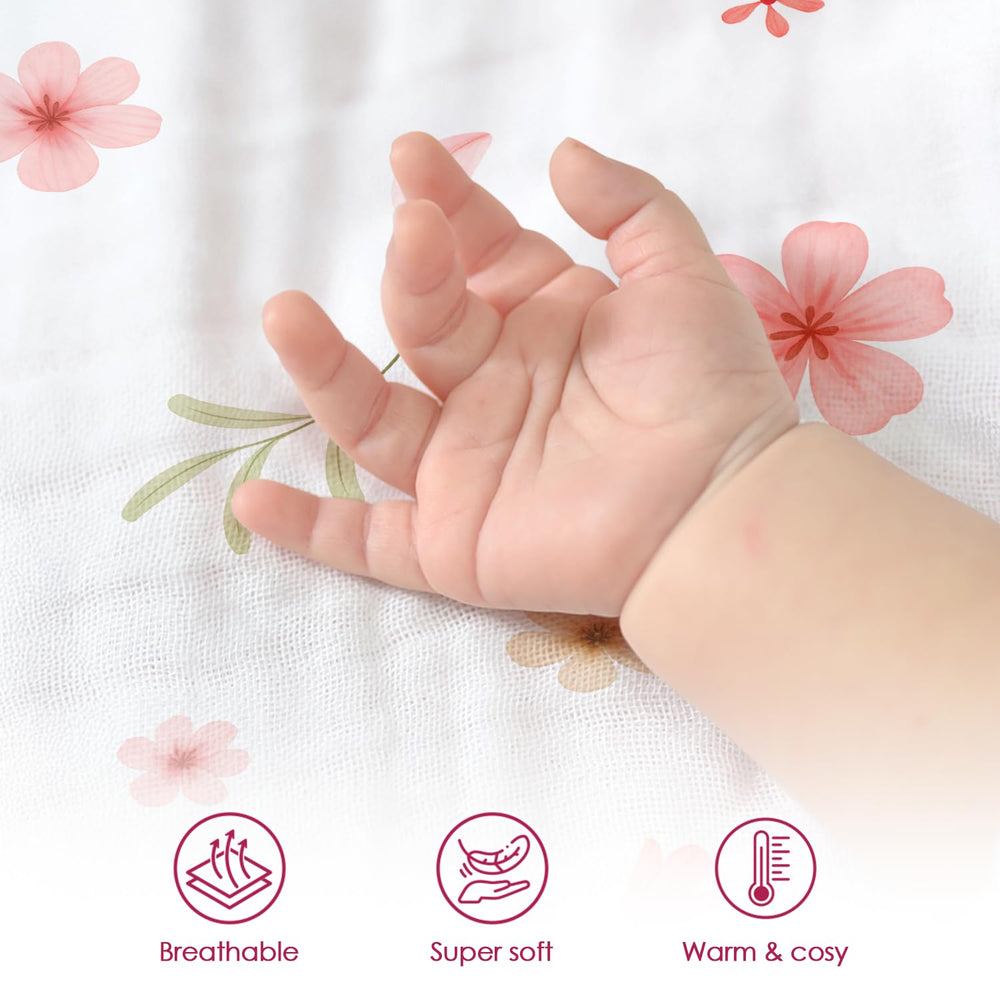 SANDJEST floral blanket swaddle-friendly and stroller-ready.