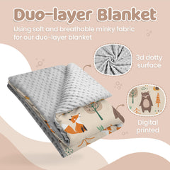SANDJEST Woodland Animal Blanket back with 3D dots adds tactile softness