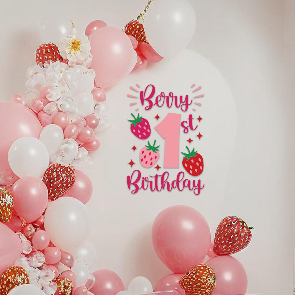 SANDOO strawberry baby shower decor closeup shows durable waterproof material