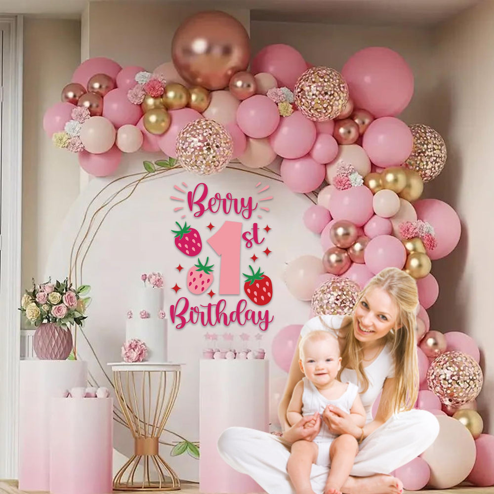 SANDOO strawberry pink design backdrop enhances celebration ambiance