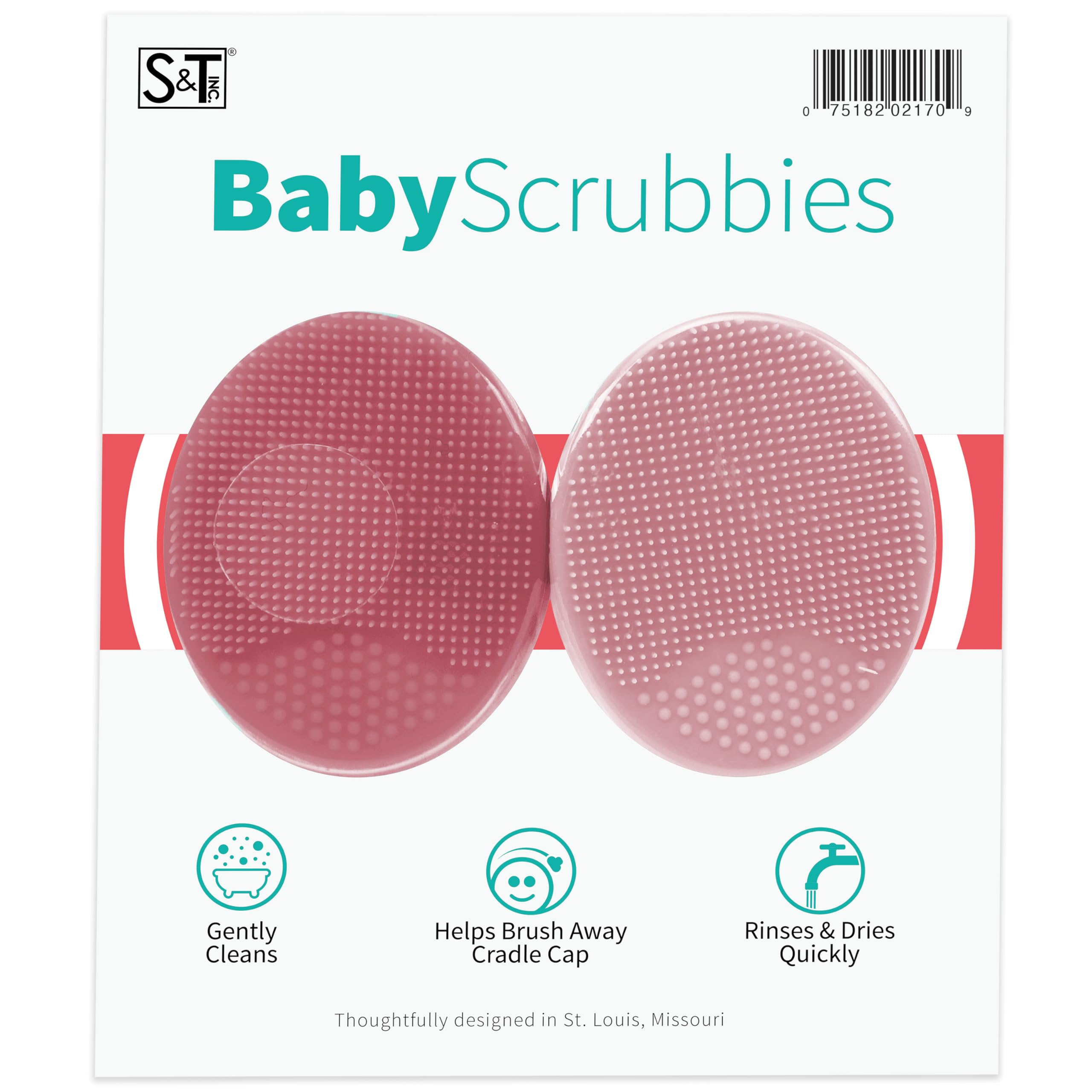S&T INC. baby bath brush pink two-pack front view for easy grip during bathtime.
