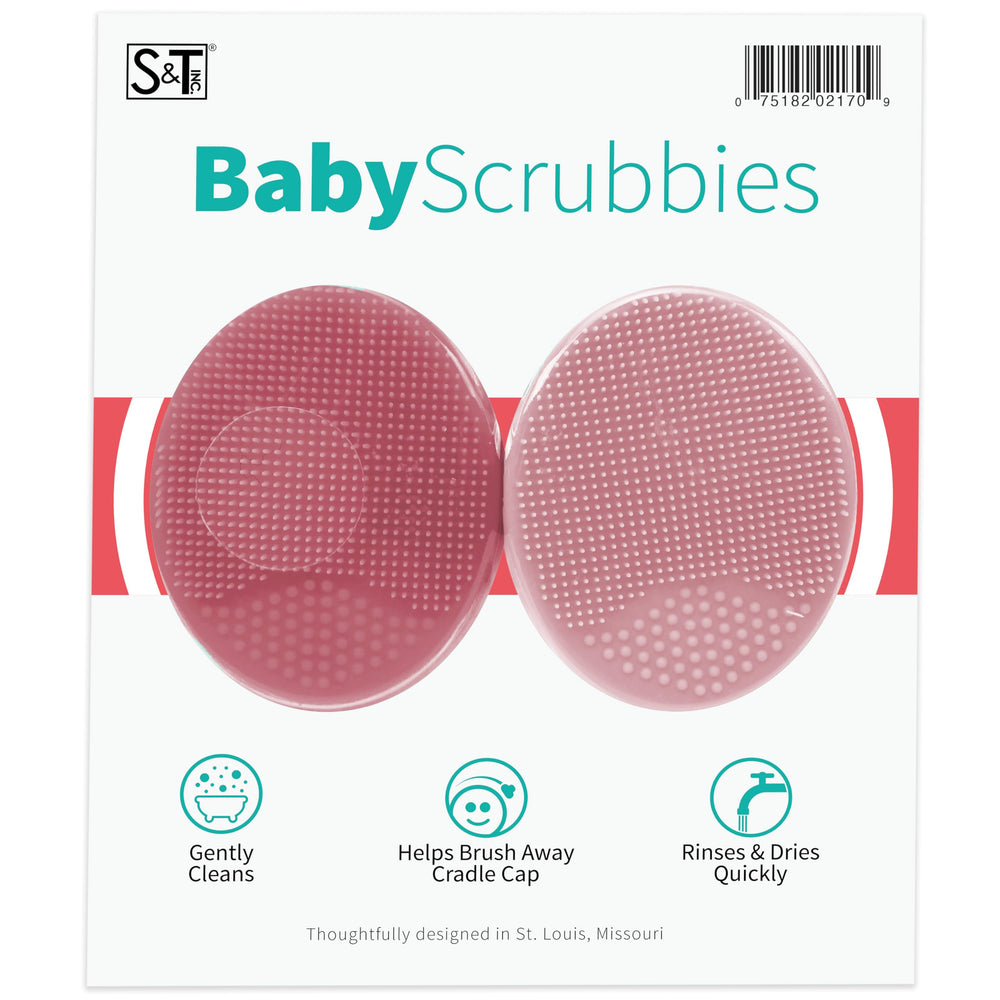 S&T INC. baby bath brush pink two-pack front view for easy grip during bathtime.