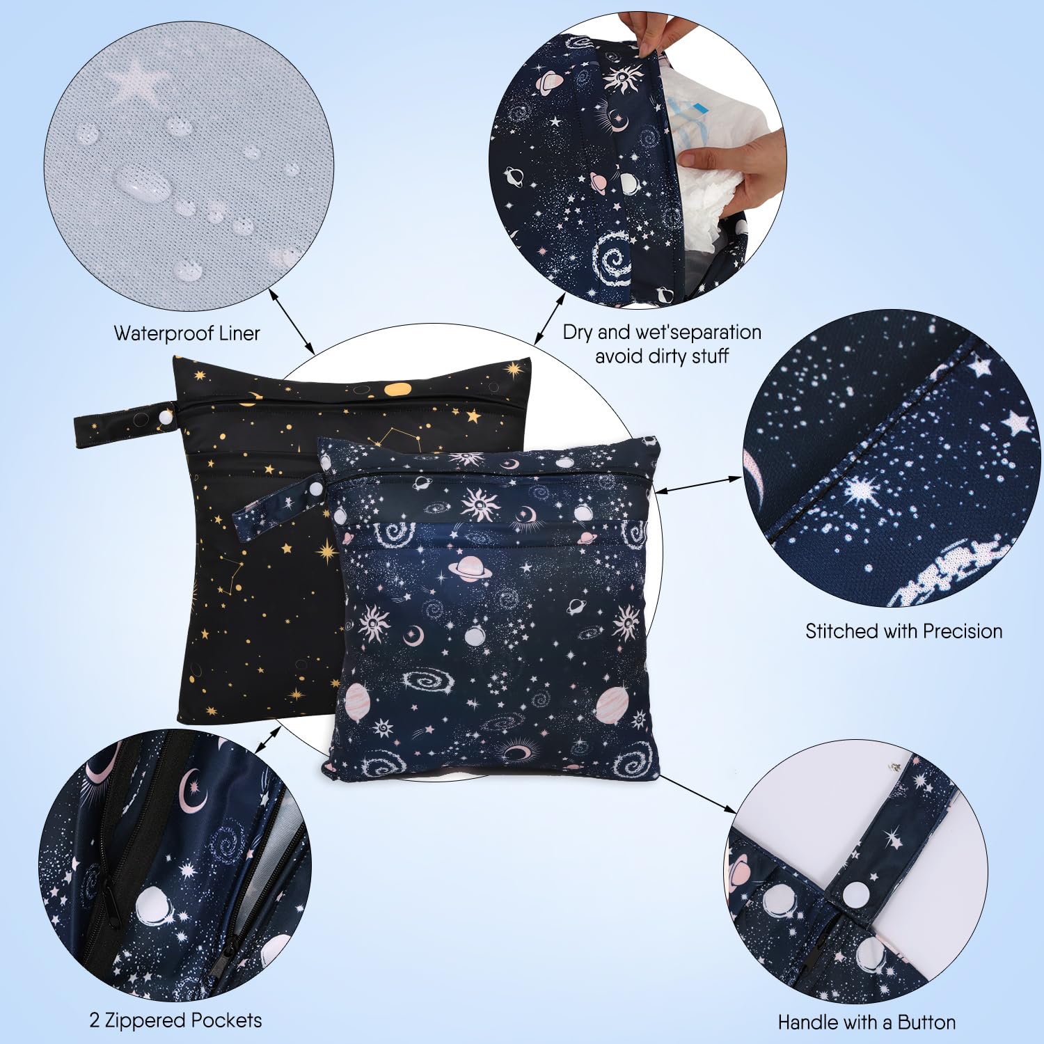 SANFERGE cloth diaper wet-dry bag with waterproof lining keeps damp items contained.