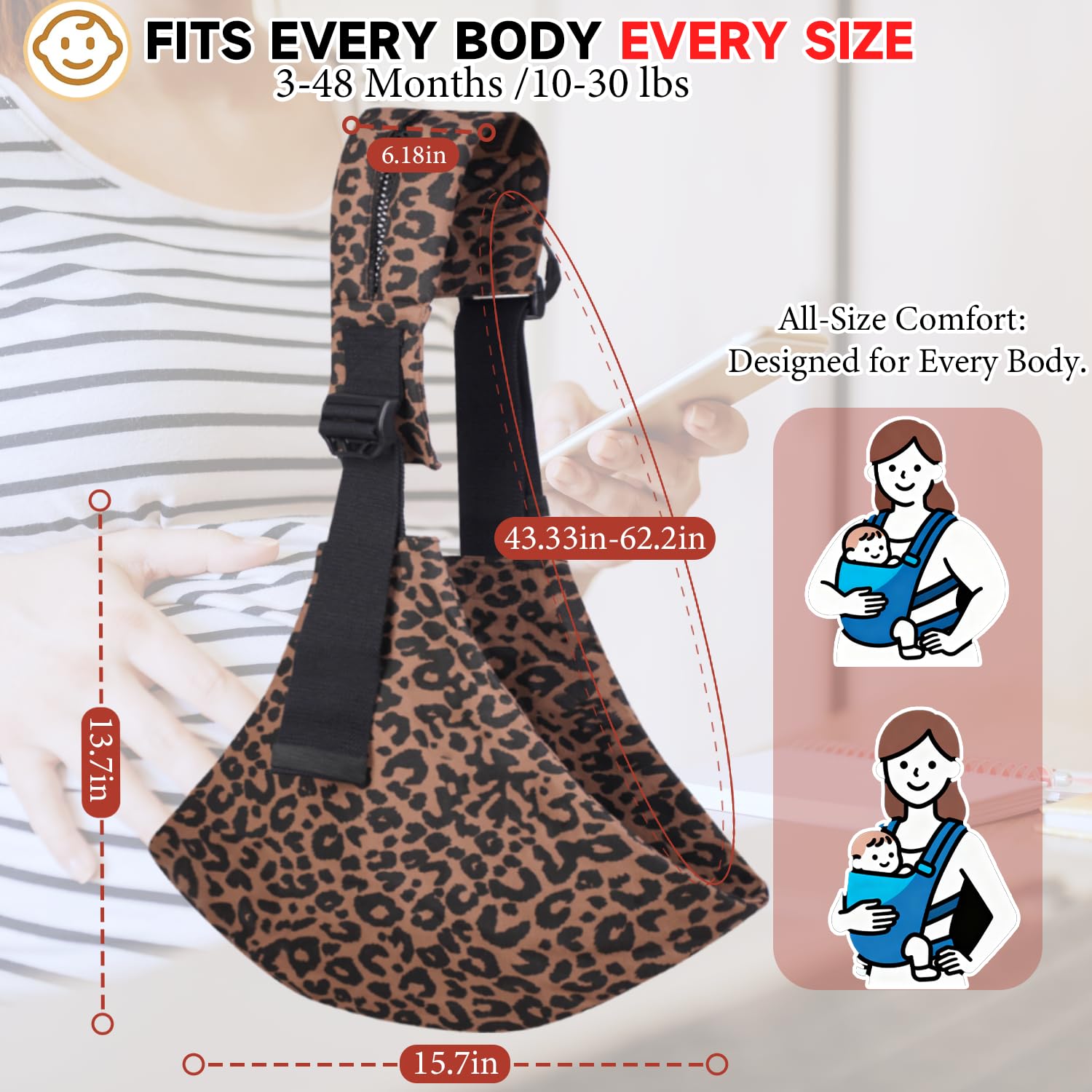 Sanilinwild Leopard 3-in-1 carry position shows newborn-to-toddler versatility
