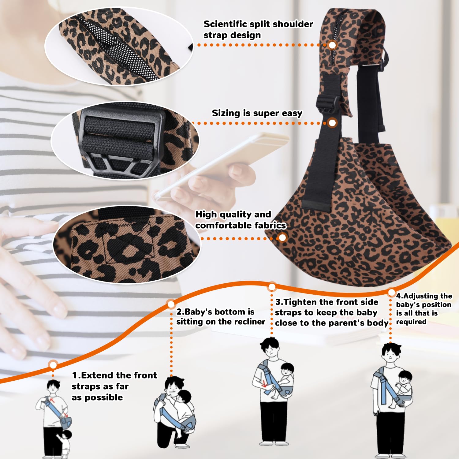 Sanilinwild Leopard ergonomic shoulder and waist belt provides balanced weight distribution