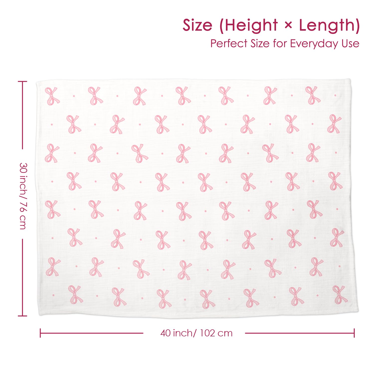 SANDJEST Bow Baby Blanket 30x40 inches, ideal for crib or stroller use.