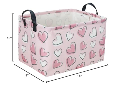 Sanjiaofen pink heart storage bin suitable for laundry or bedroom decor.