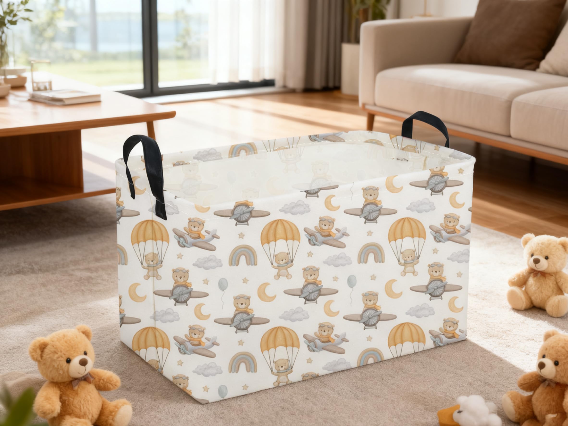 Sanjiaofen leather-handles bin offers durable storage for bedrooms and playrooms.