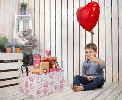 Sanjiaofen pink heart basket with leather handles, ideal for books and crafts.