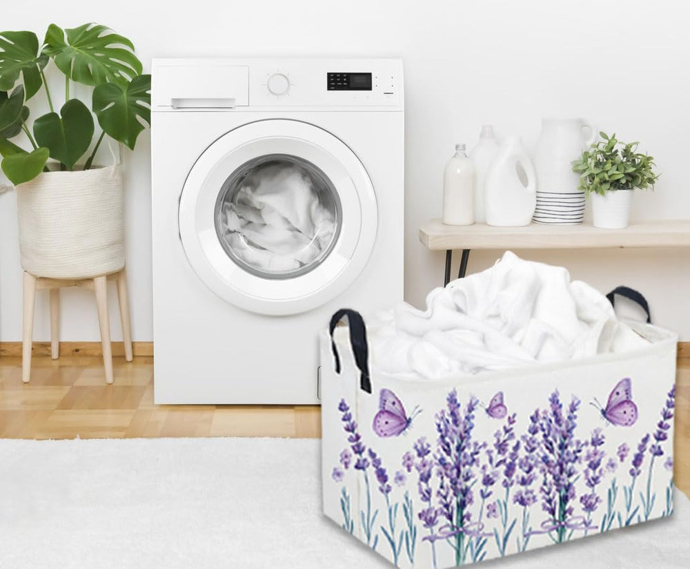 Sanjiaofen lavender basket on shelf combines decor and practical storage.