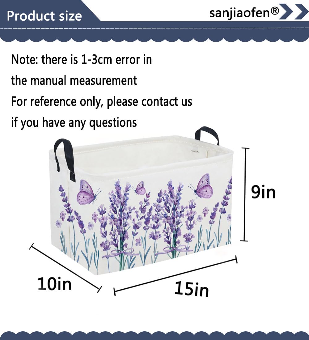 Sanjiaofen lavender storage bin side view showing sturdy handles for quick transport.