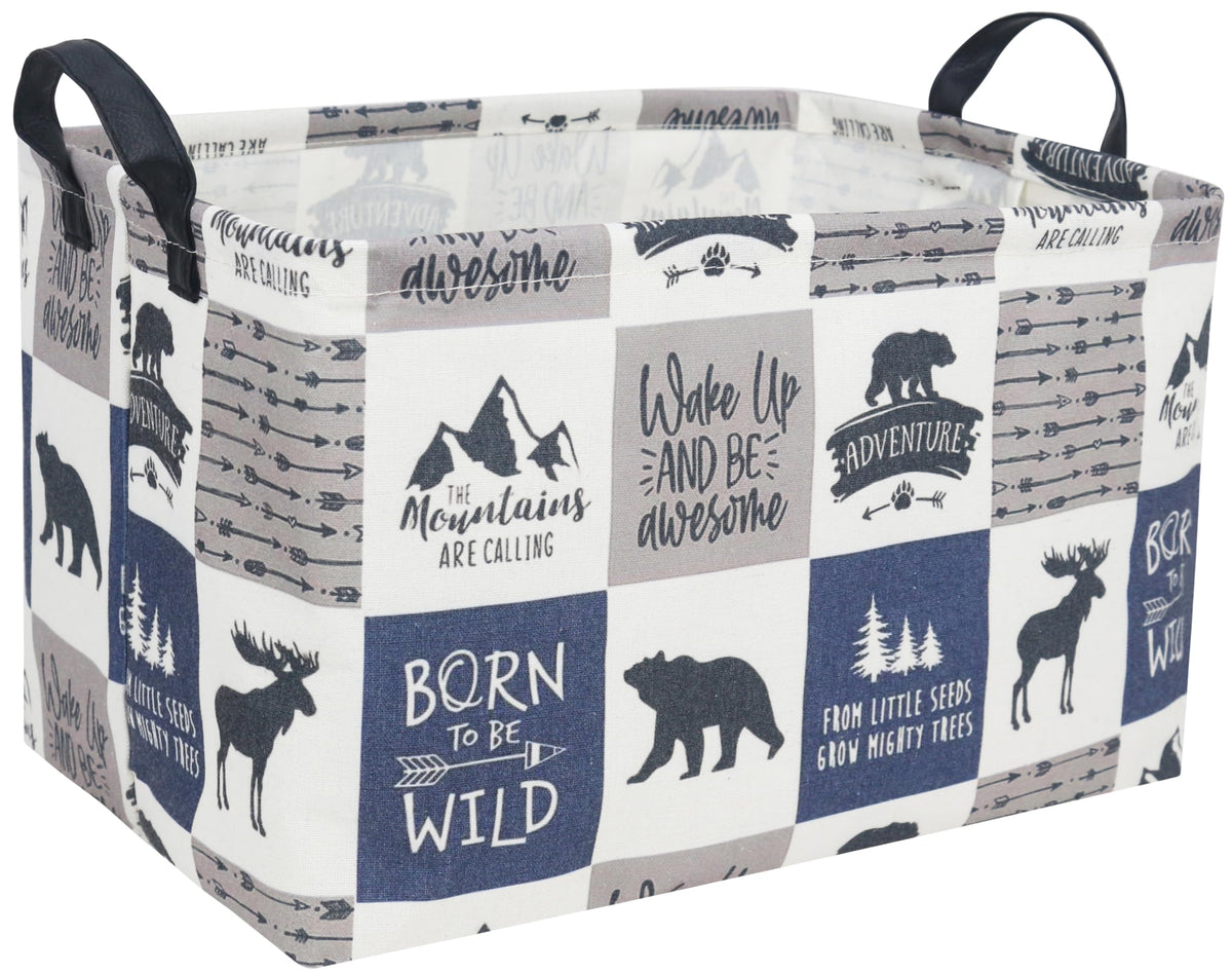Sanjiaofen rectangular kids storage basket top view with sturdy leather handles.