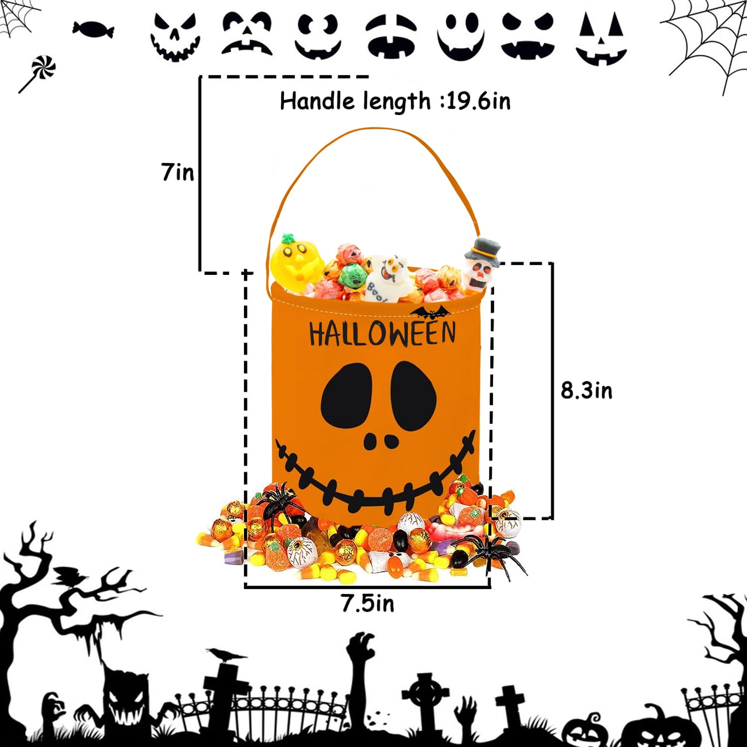 Sanjiaofen Trick-or-treat bucket in canvas, sturdy and reusable for Halloween.