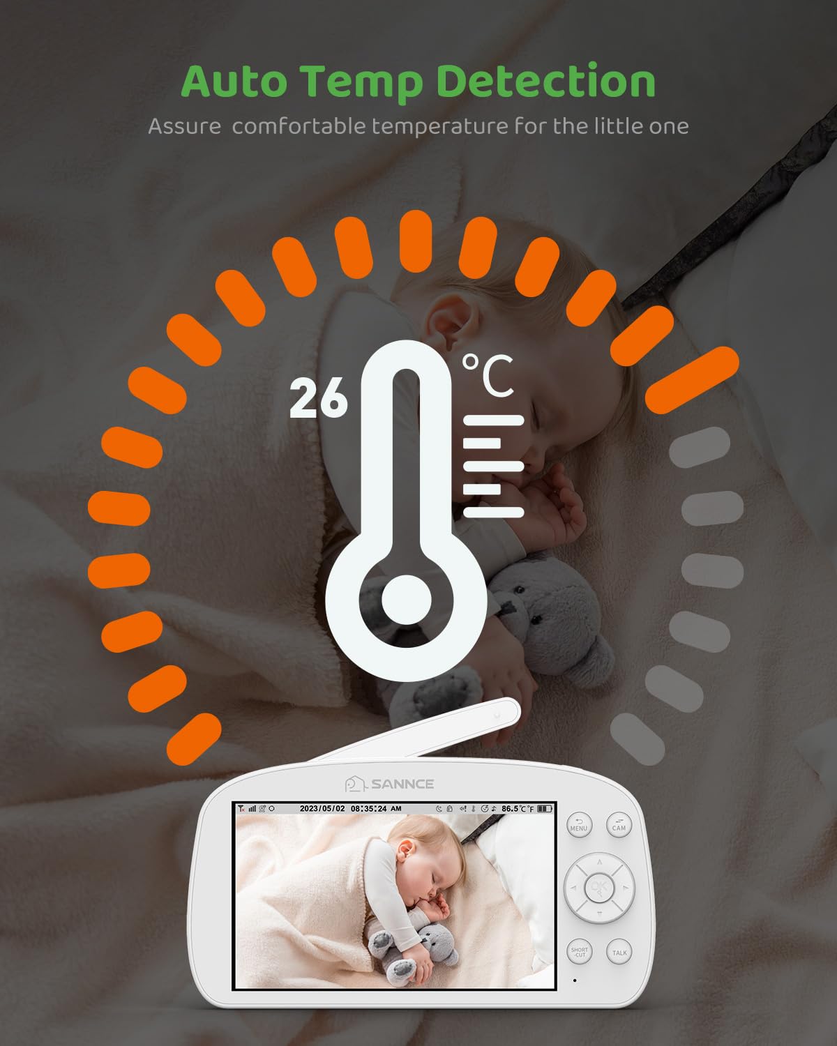 SANNCE baby monitor long battery life supports cordless checks.