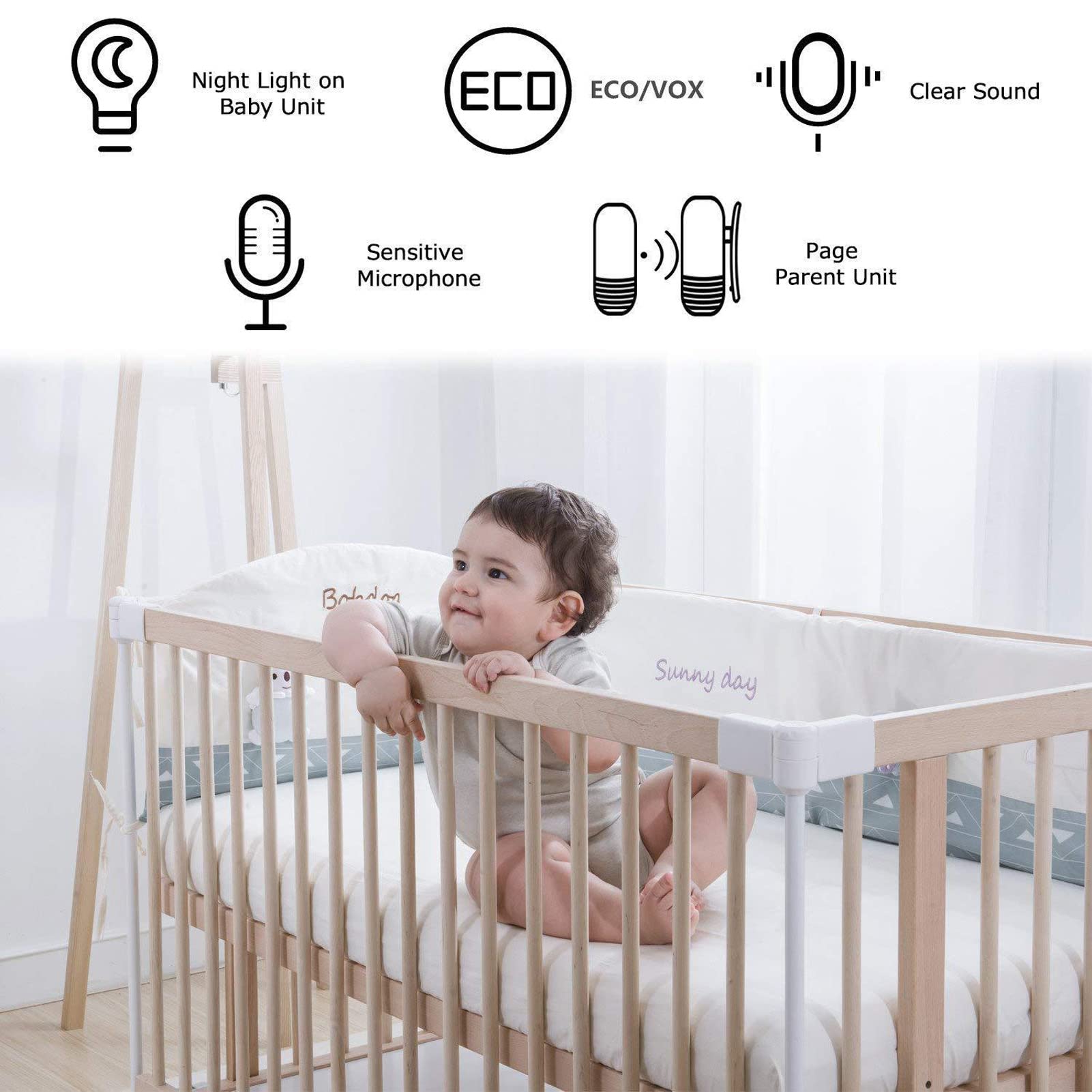 Sanpyl baby monitor night-light provides gentle bedside illumination.