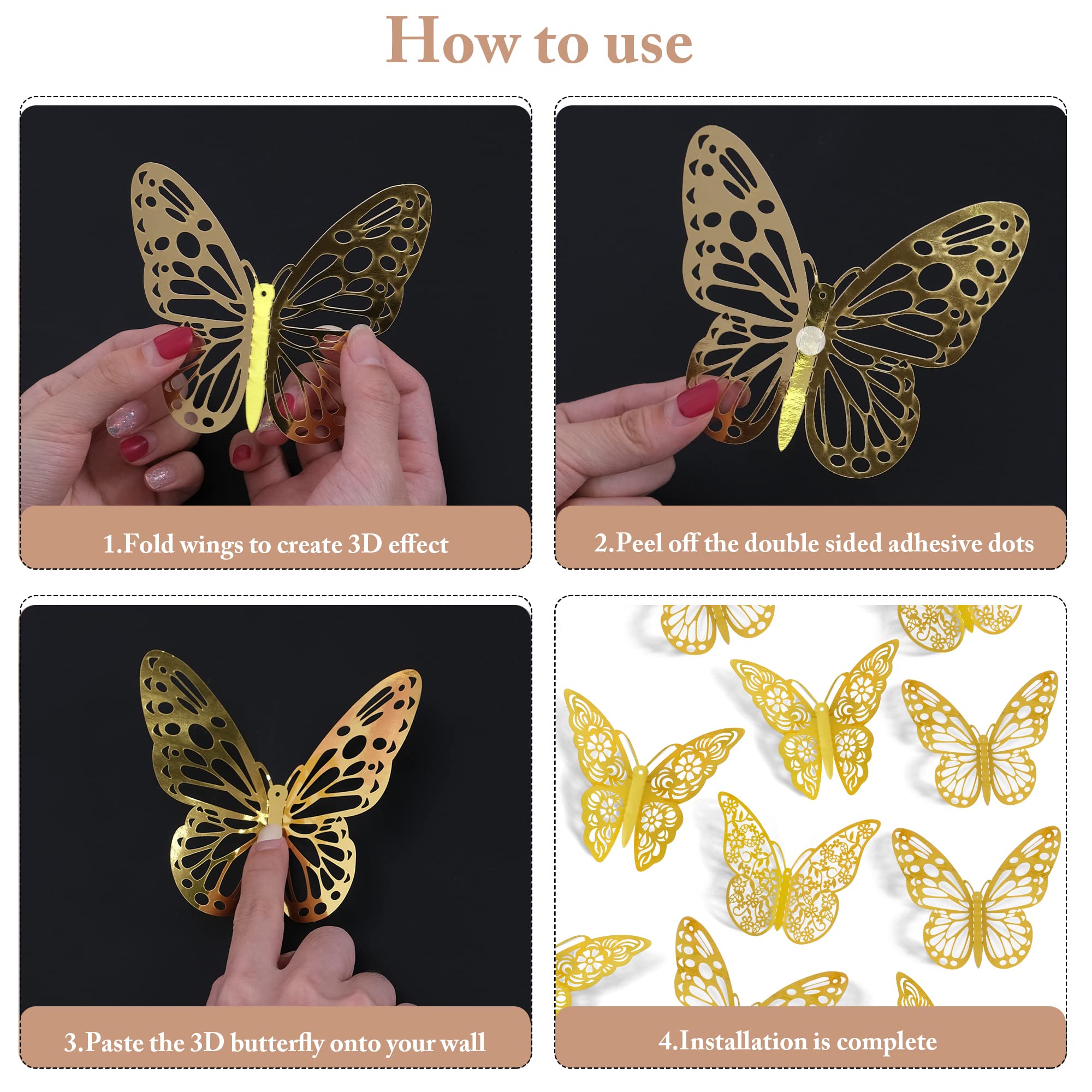 SAOROPEB 3D butterfly wall stickers style3 3in foldable details spark imagination