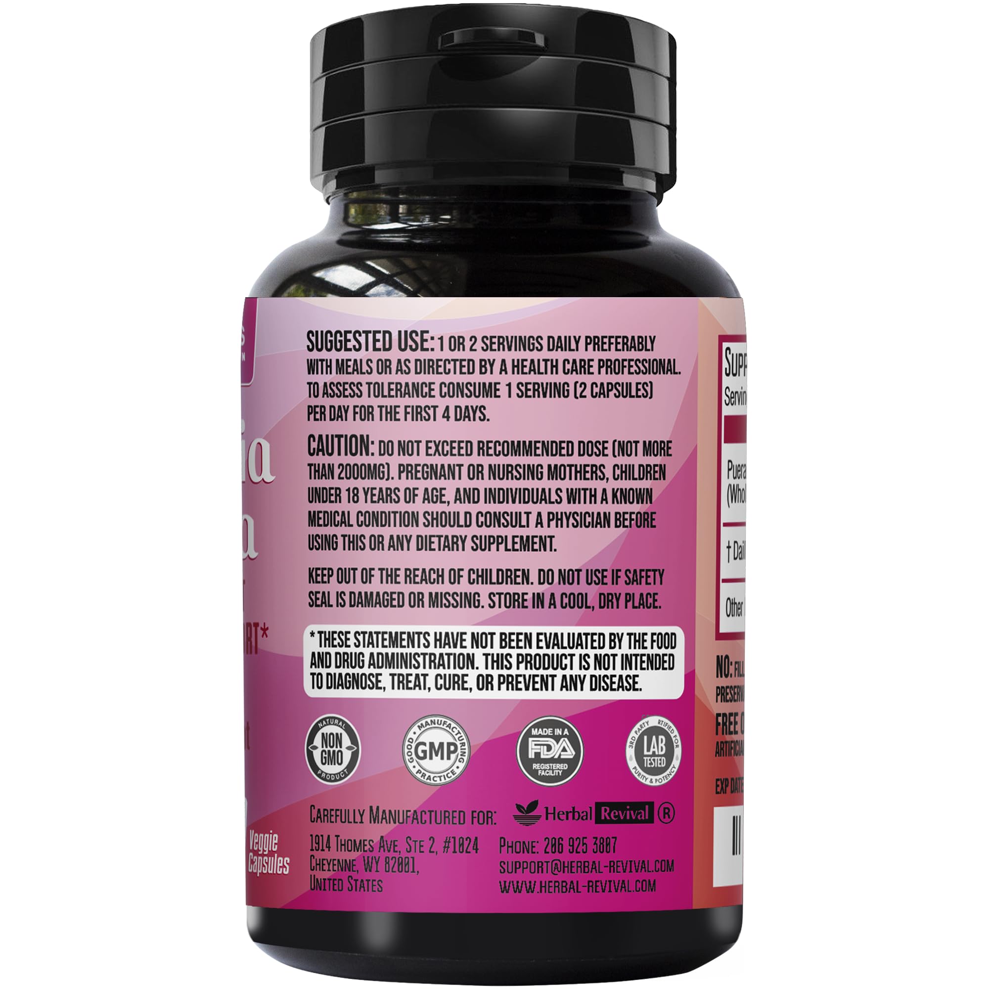 Open bottle of Pueraria Mirifica capsules for easy daily intake