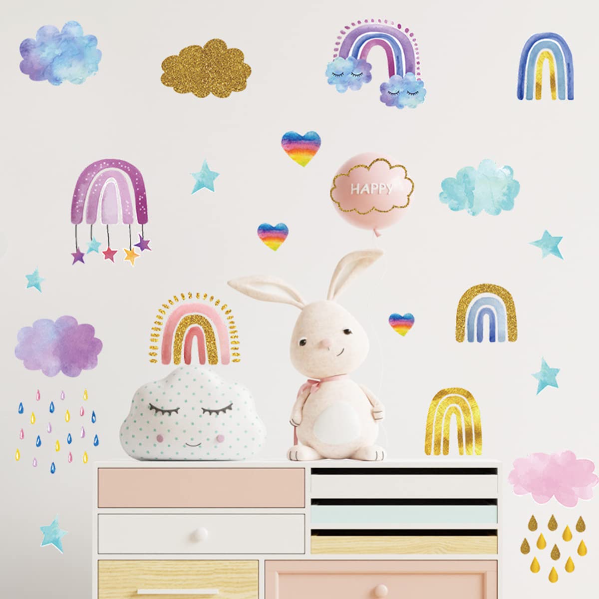 Sappheiros raindrop wall decal adds delicate detail to a dreamy learning space.