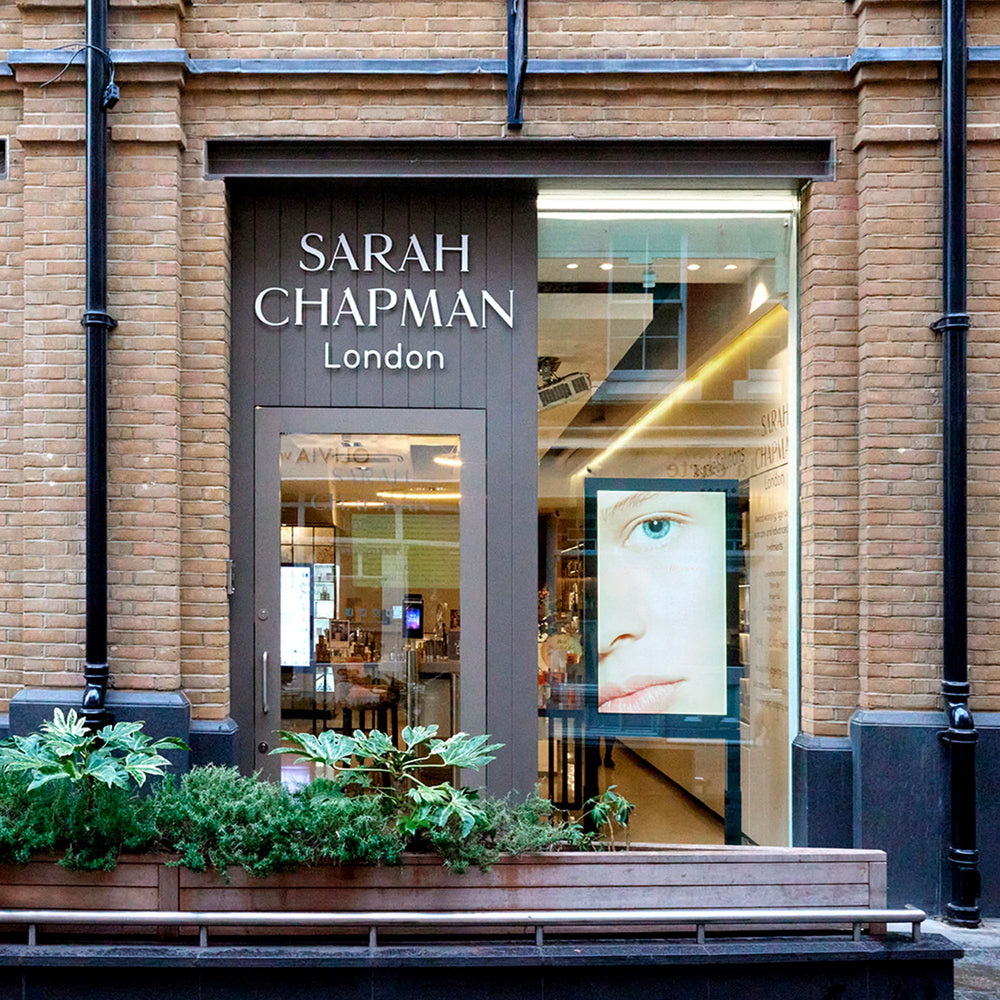 Product display with 15ml bottle and luxurious packaging from Sarah Chapman Skinesis.