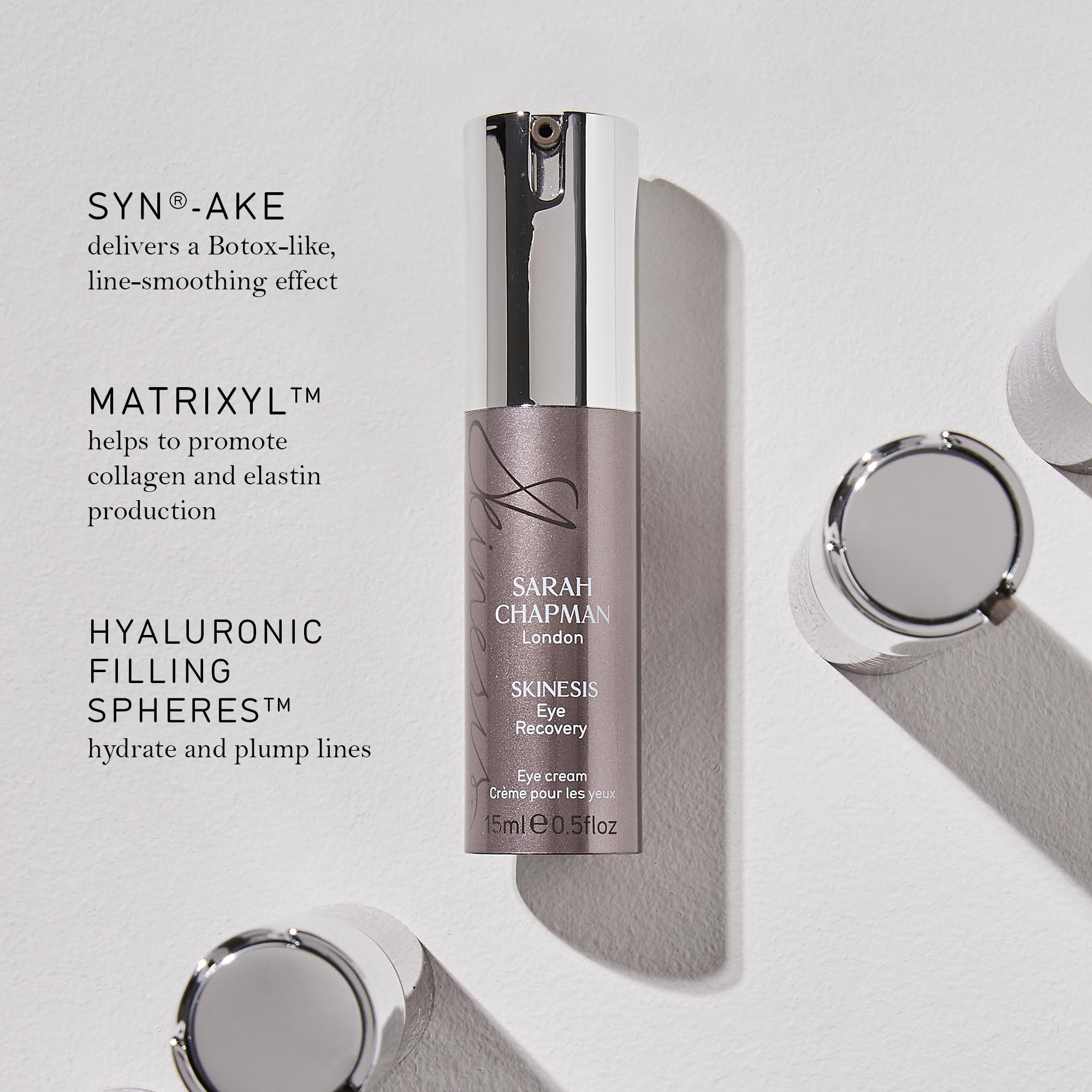 Texture close-up of Sarah Chapman Skinesis Eye Recovery Cream, a silky, hydrating liqui-cream.