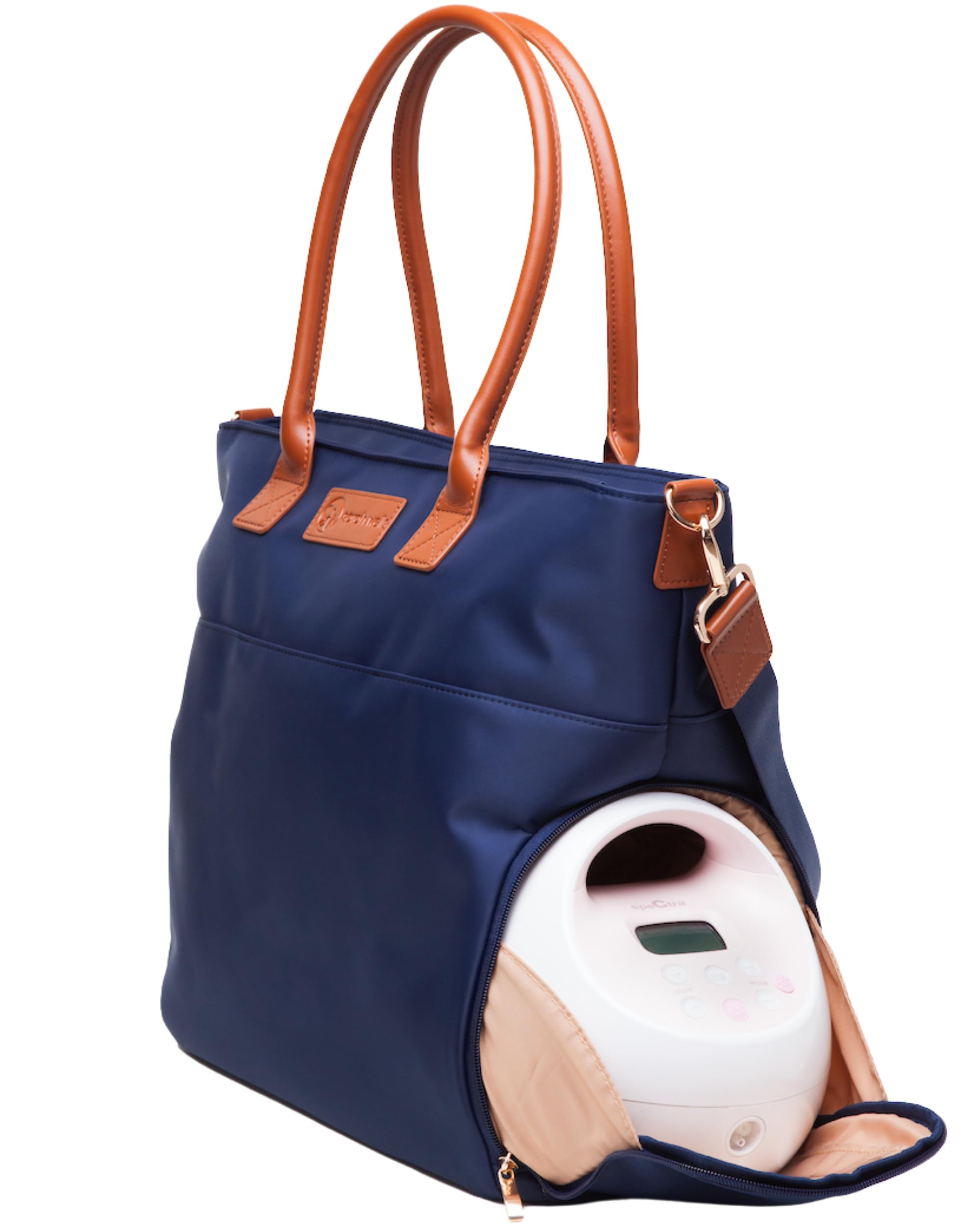 Sarah Wells Abby breast pump tote with leather straps, portable and stylish for daily pumping