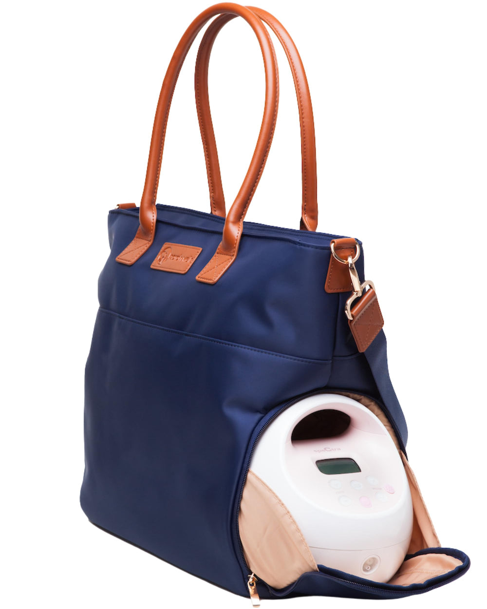 Sarah Wells Abby breast pump tote with leather straps, portable and stylish for daily pumping