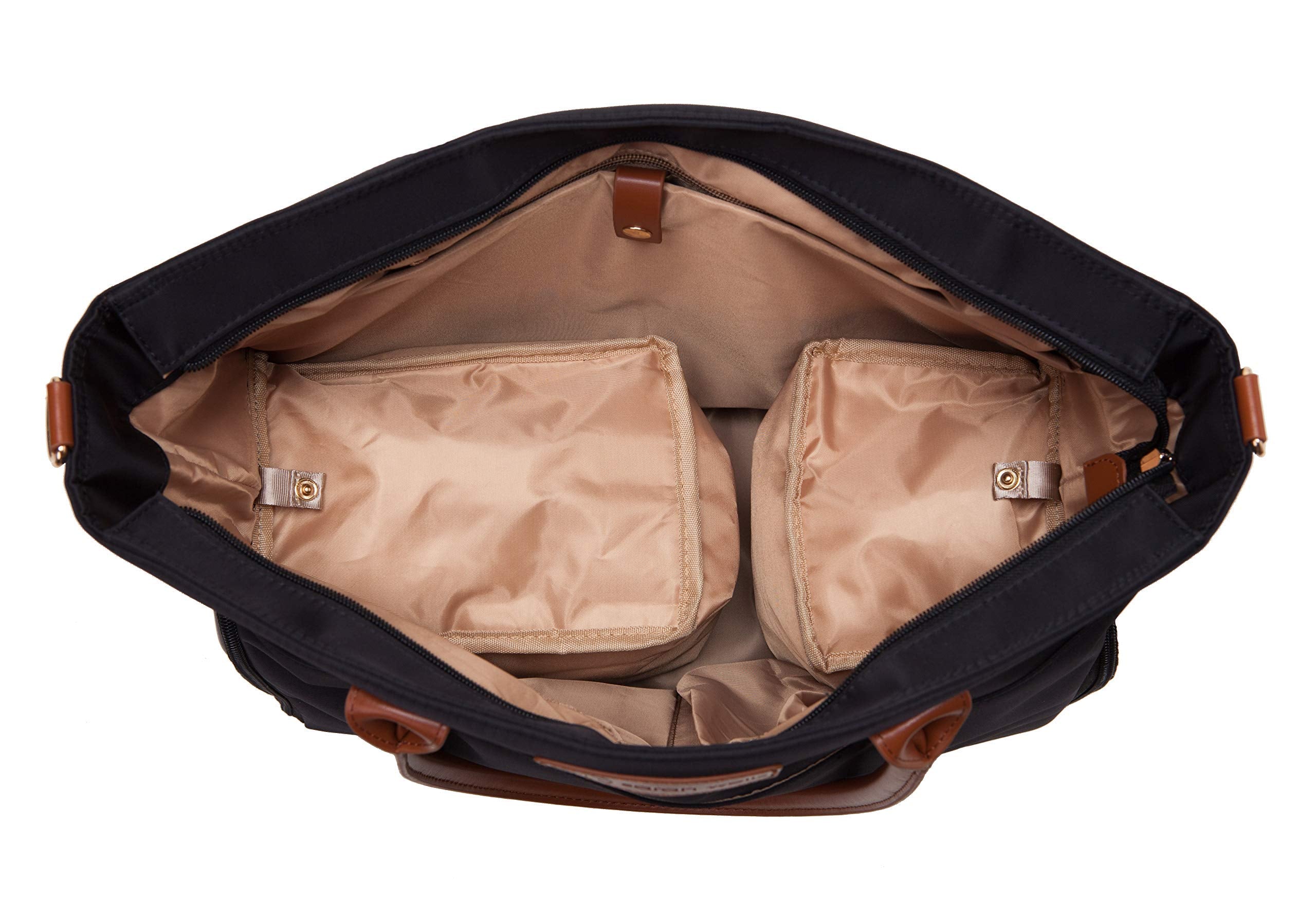 Real leather straps add upscale detail and secure carrying comfort