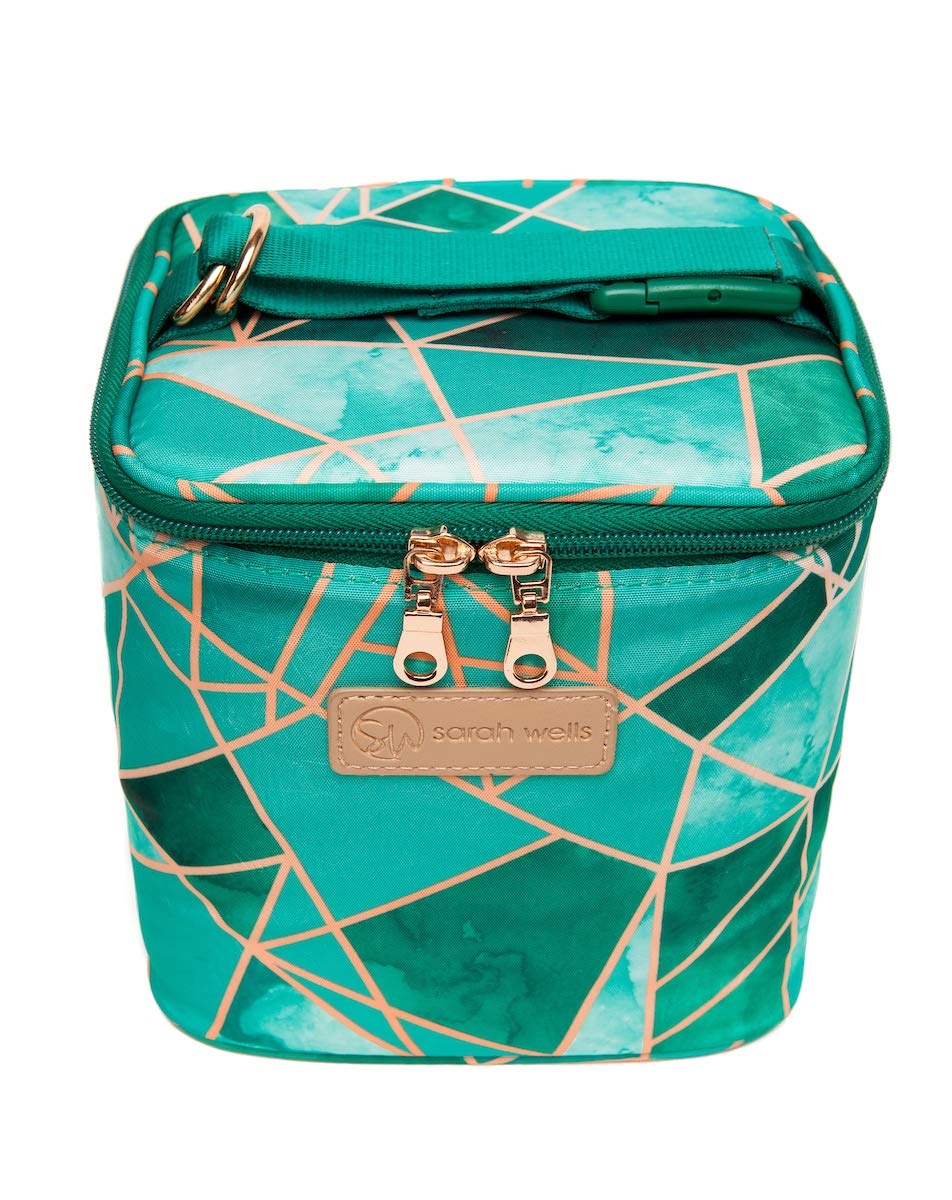 Sarah Wells Cold Gold cooler bag interior highlights insulated space and ice pack for milk