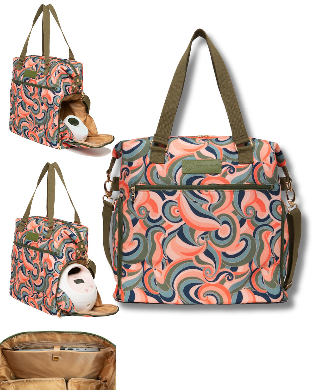 Sarah Wells Lizzy bag side compartment fits most portable pumps securely