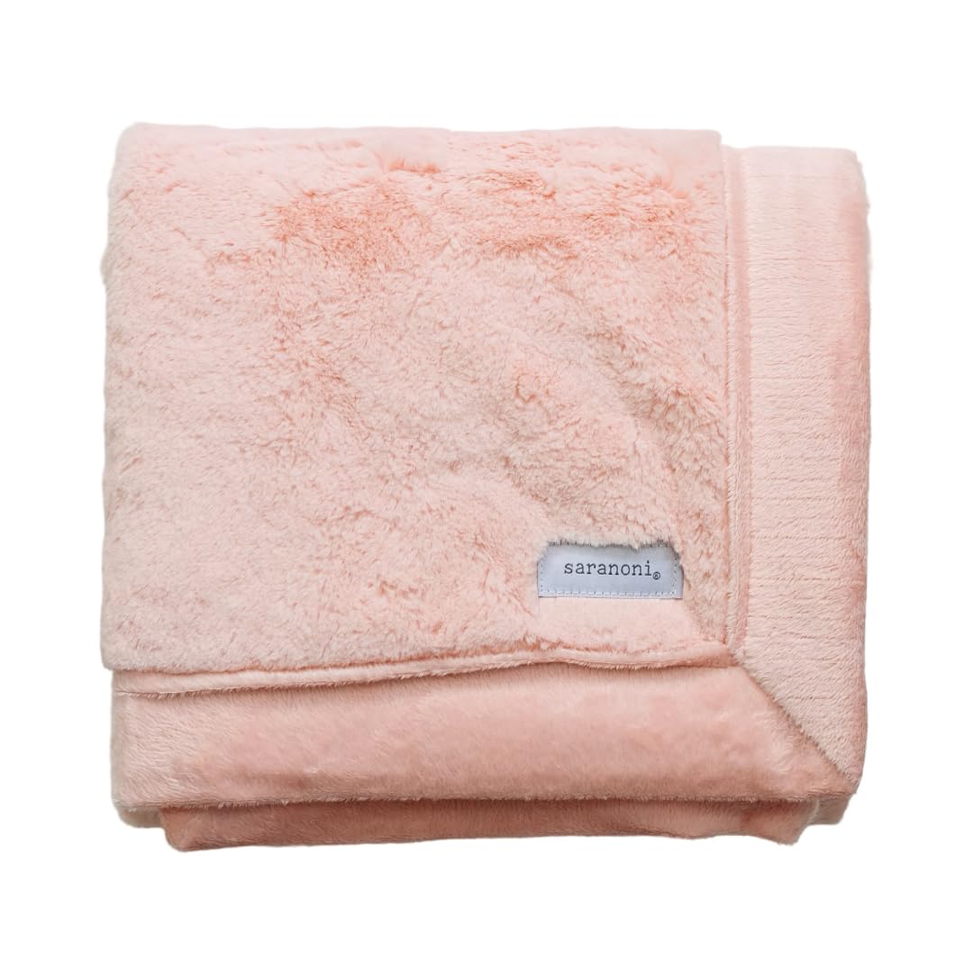 SARANONI luxury receiving blanket in peach blush for gentle baby cuddles and long-lasting warmth.