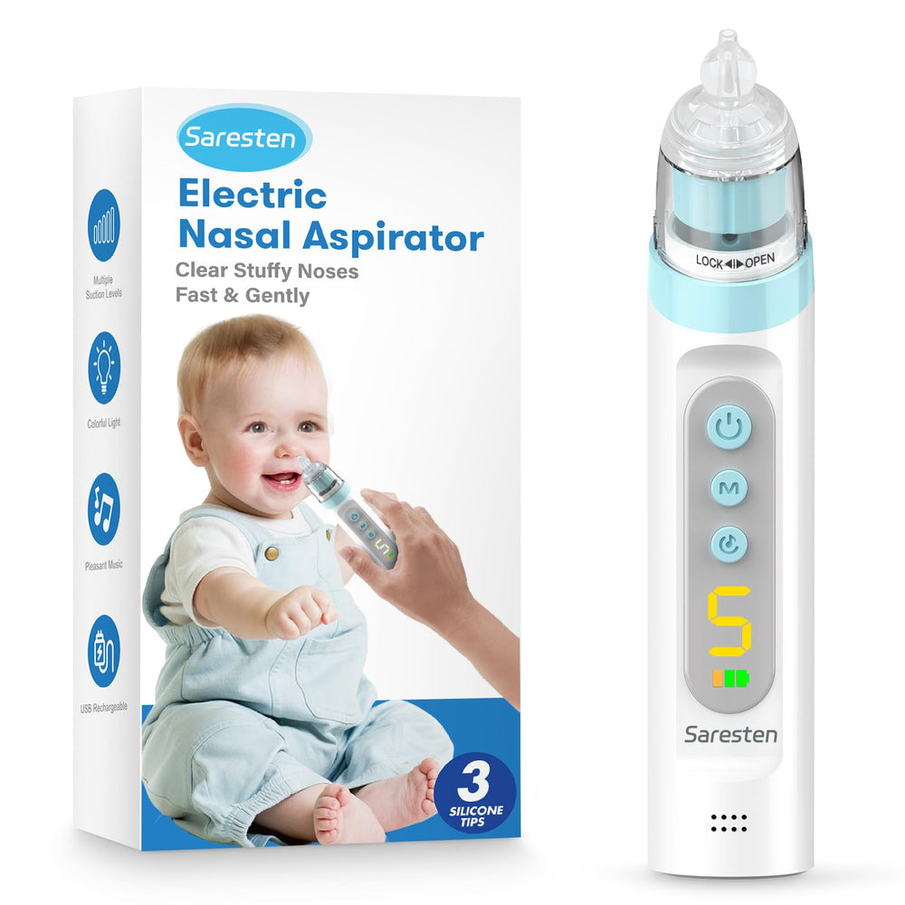 Saresten blue nasal aspirator color detail appealing to parents and infants
