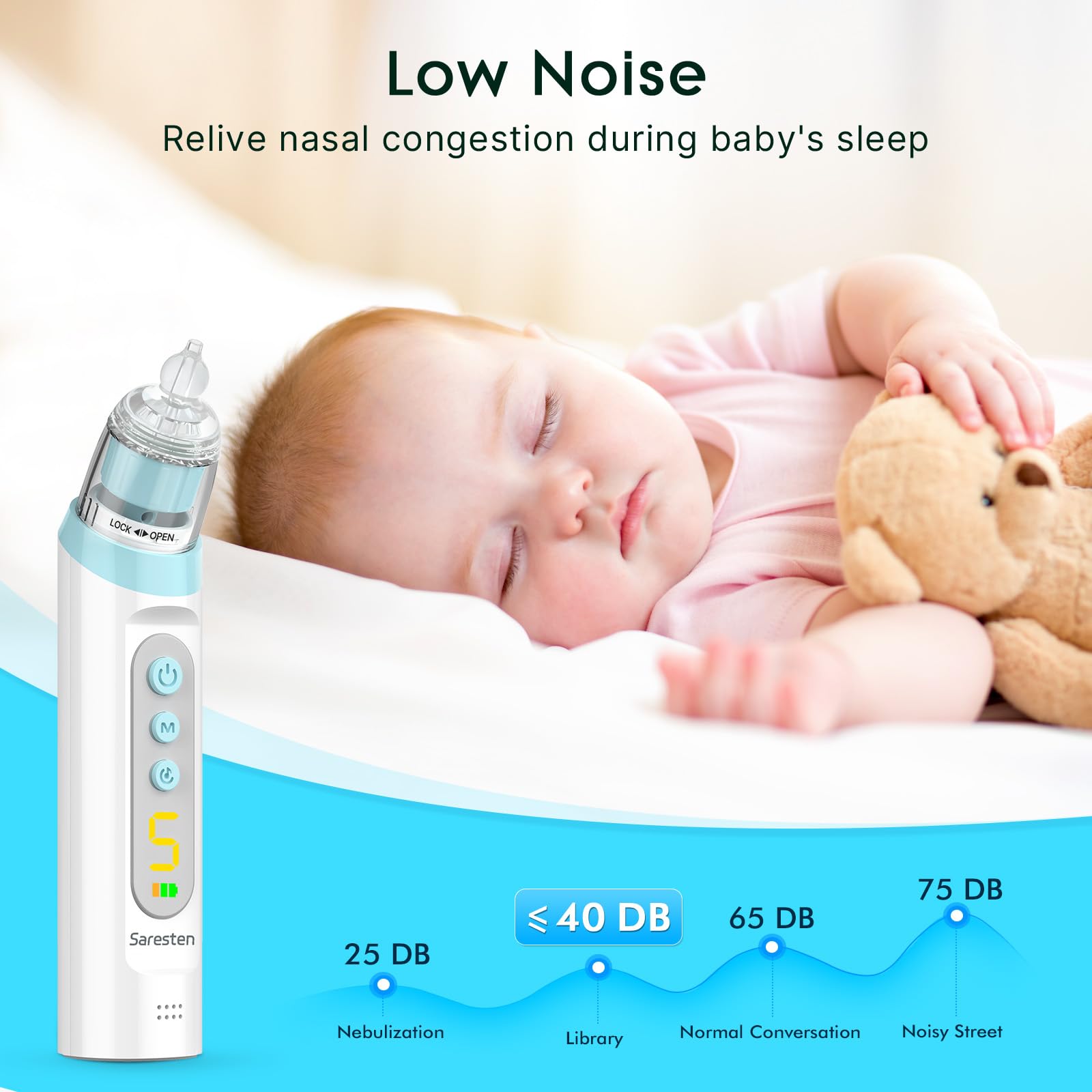 Saresten nasal aspirator IPX6 waterproof for safe cleaning under tap water