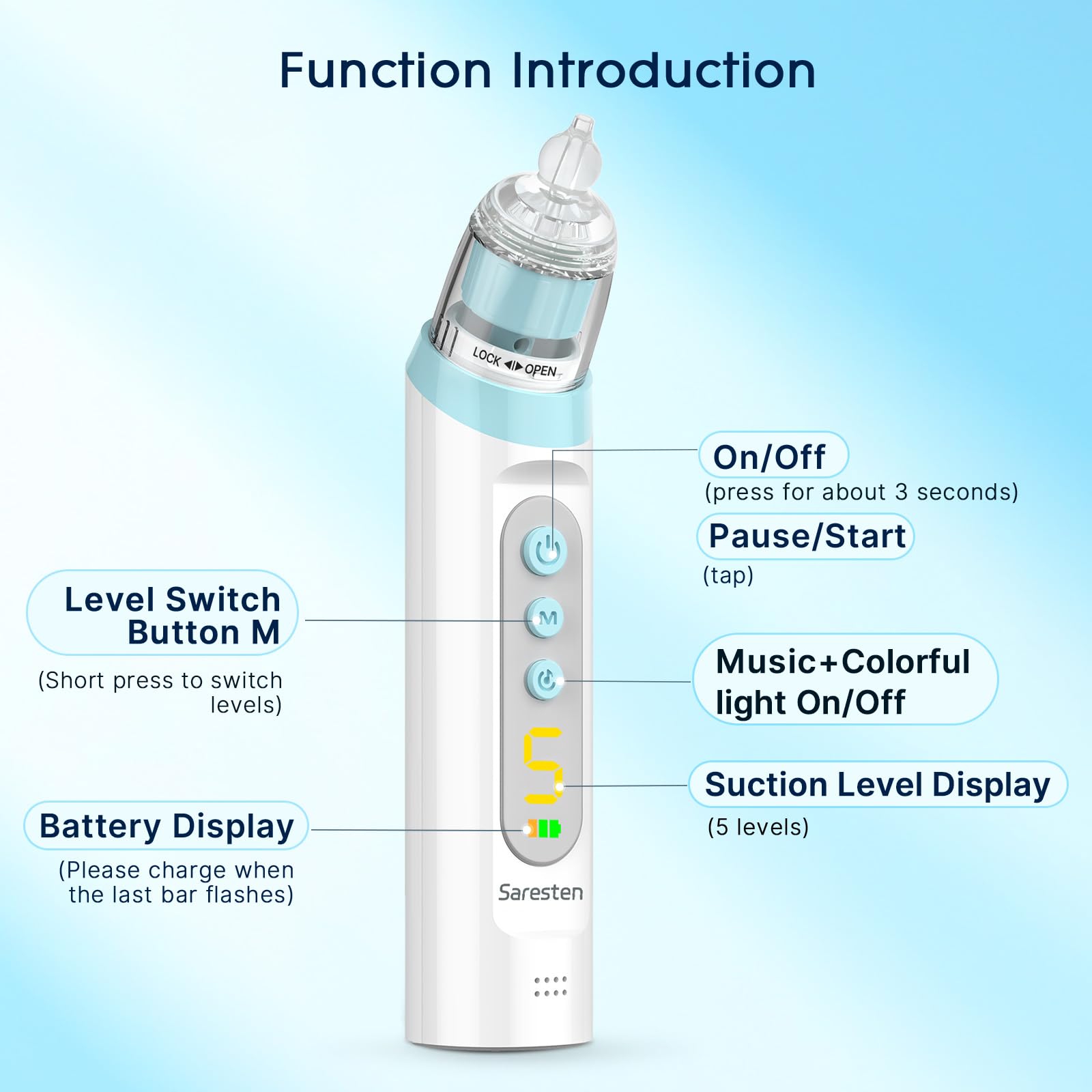 Saresten aspirator features music and light to soothe baby during care