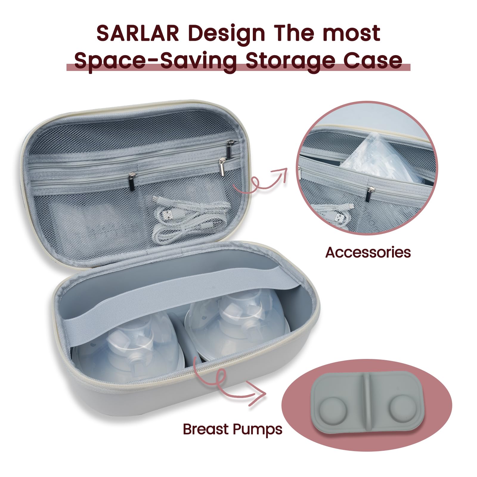 Sarlar bag includes a removable tray to organize flanges and bottles.
