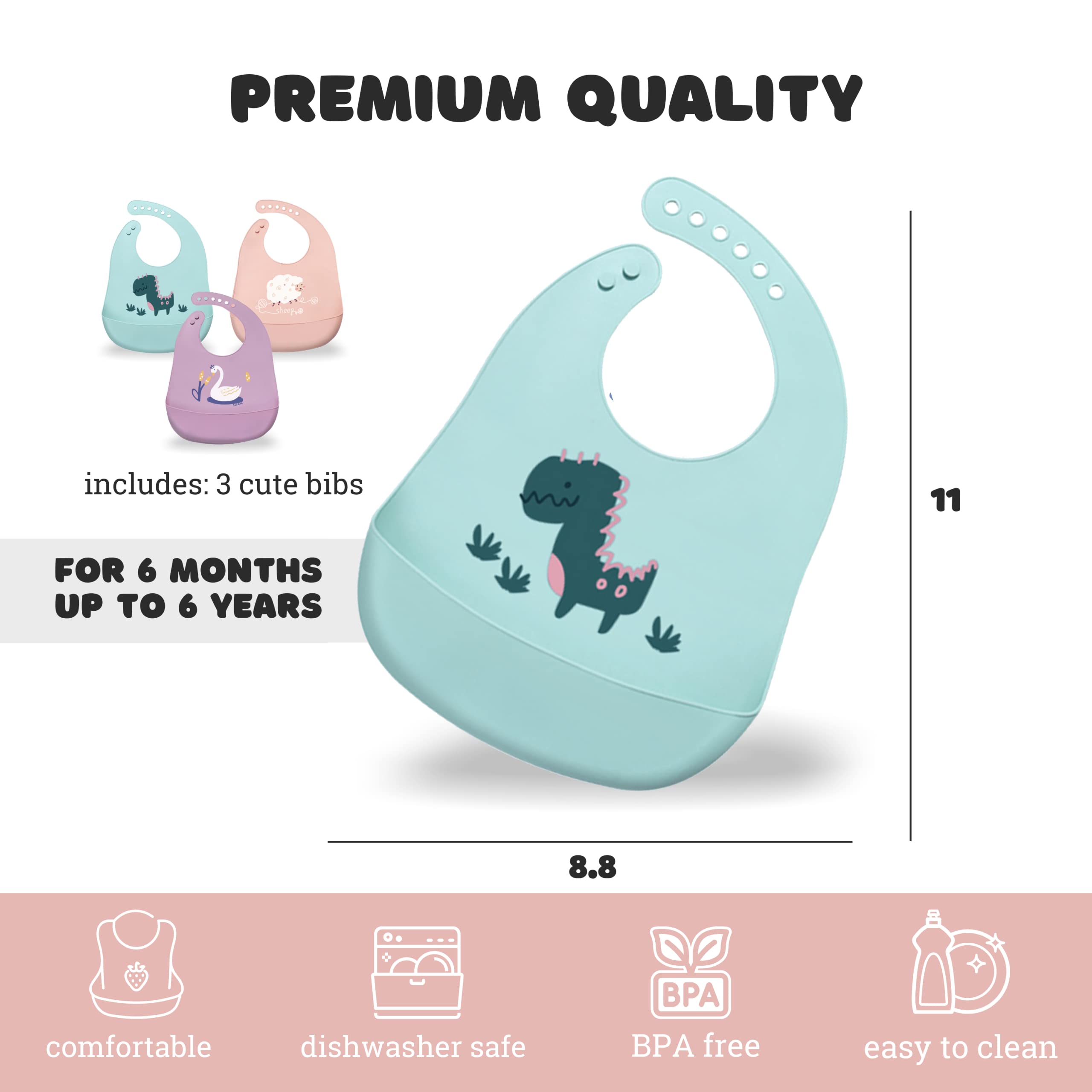 Sarvoza 3-pack silicone bibs keep meals tidy and mess-free.