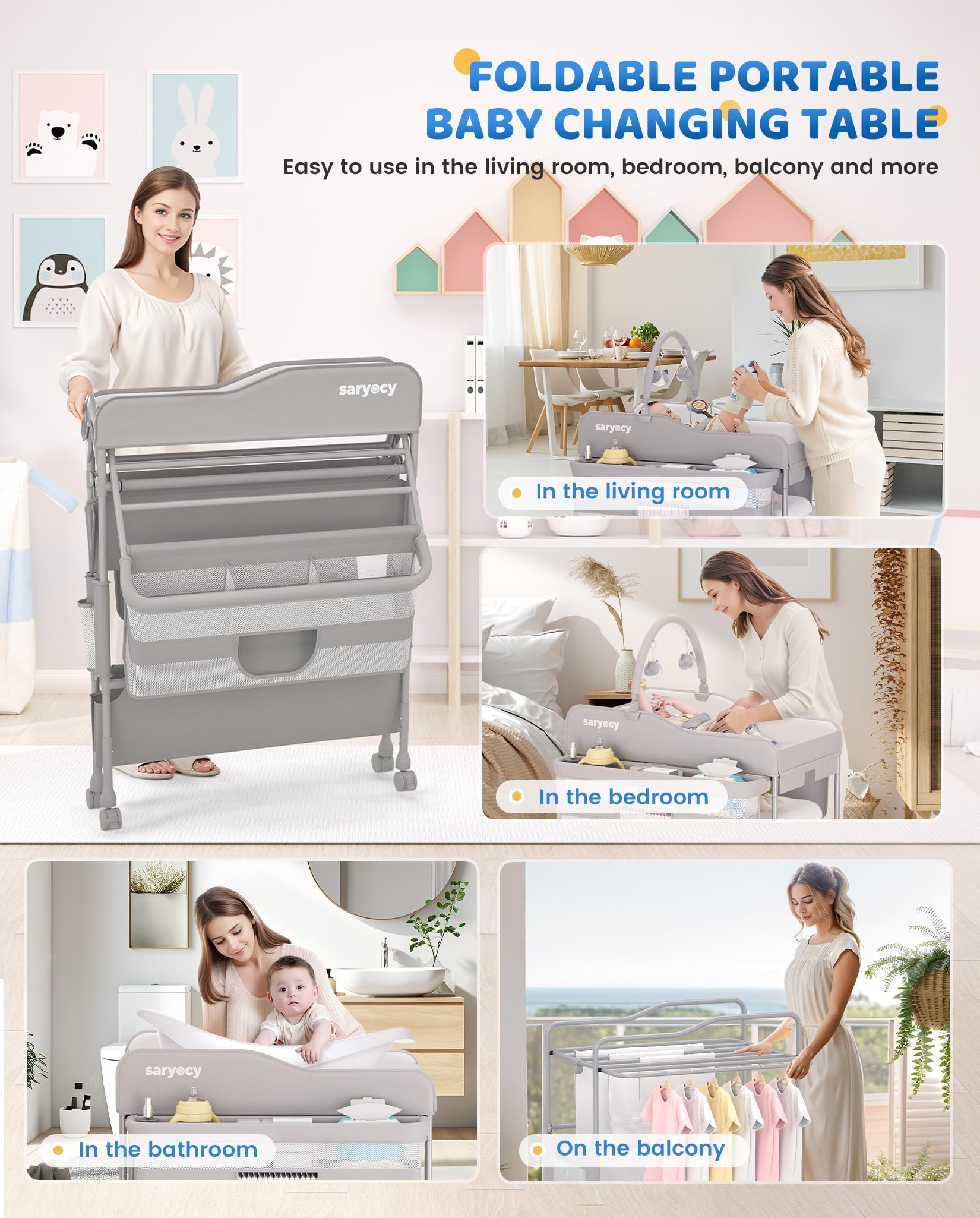 Saryocy foldable changing table highlights compact dimensions for small spaces